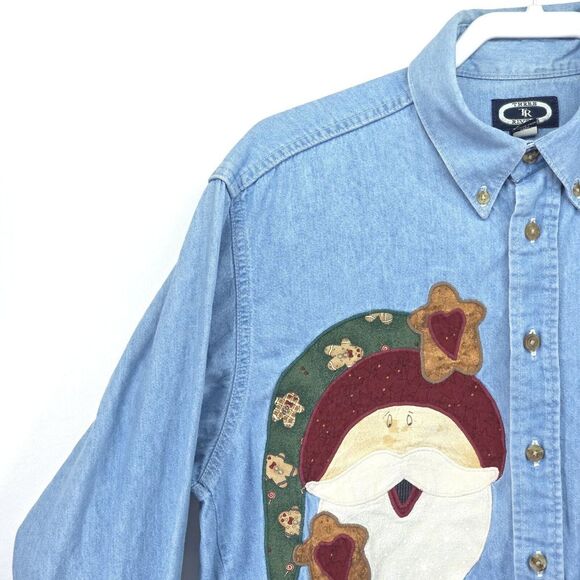 Vintage Three Rivers Denim Shirt‎ Womens Medium Embroidered Santa Cabincore Mom - Picture 9 of 16